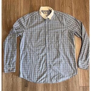 Lacoste Men's Blue Plaid Button-Up Shirt with White Collar, XL (Euro 44)